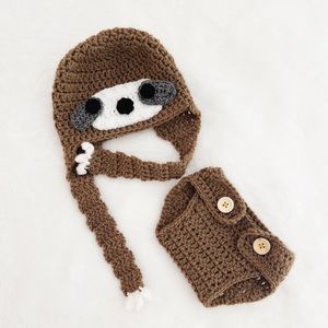 Handmade newborn sloth hat and diaper set